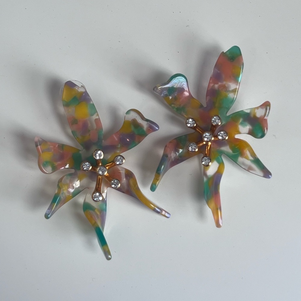 Lele Sadoughi Multi Pastel Tortoise Flower Earrings